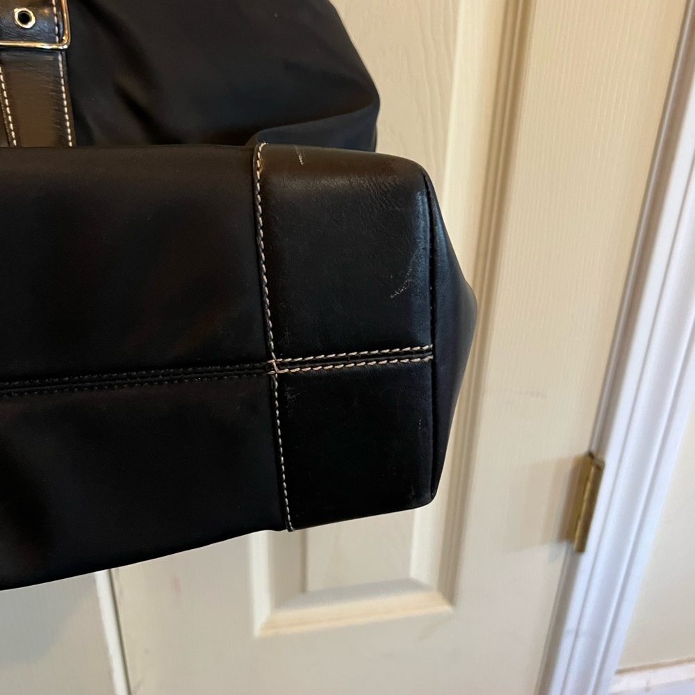 Coach Nylon Black Tote Leather Trim Shoulder Logo Purse Work Travel - Picture 12 of 16